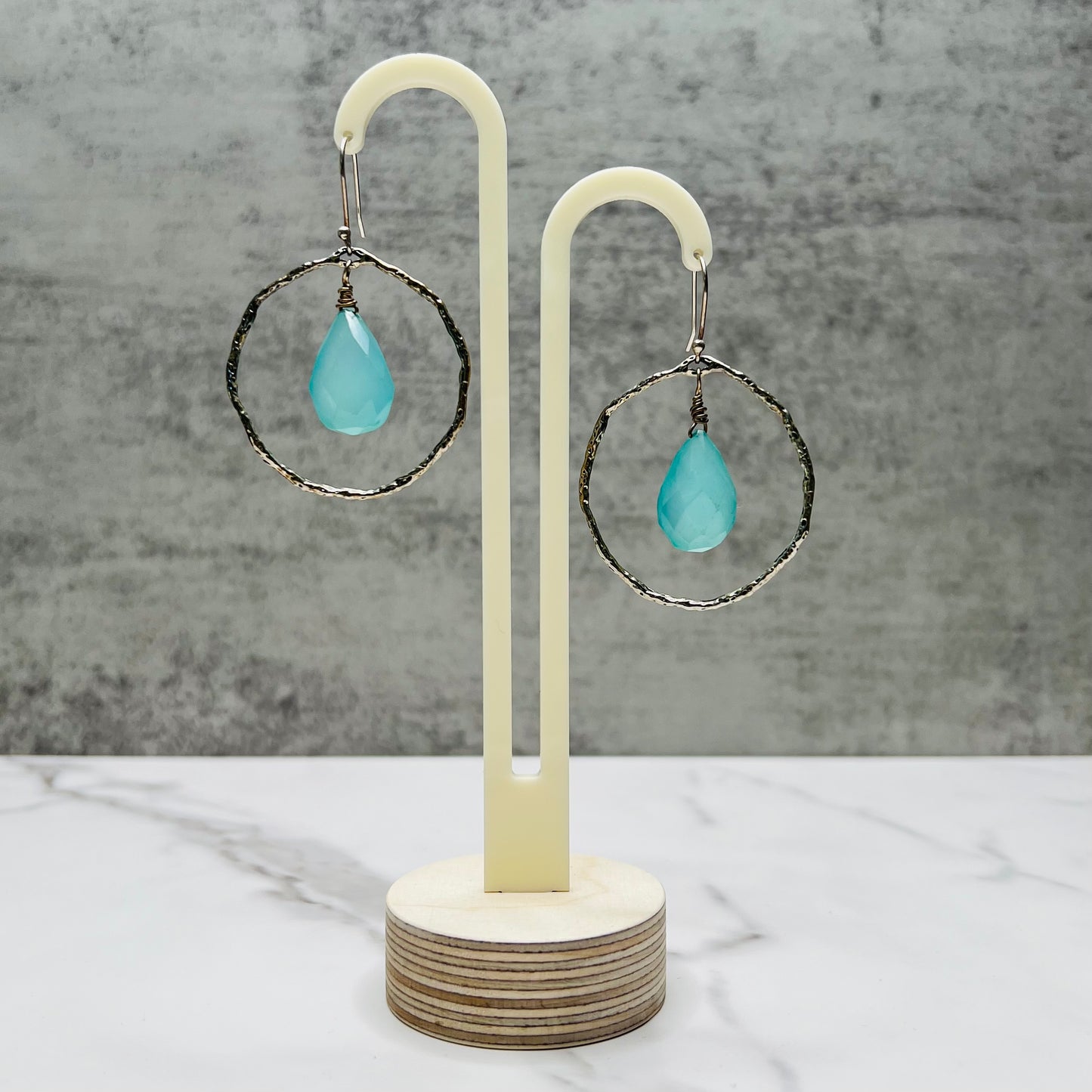 Aqua Chalcedony Antiqued Earrings