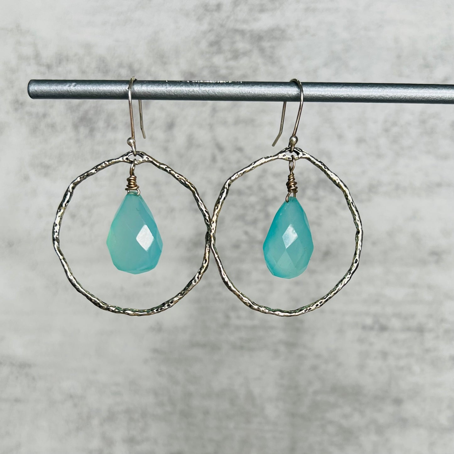 Aqua Chalcedony Antiqued Earrings