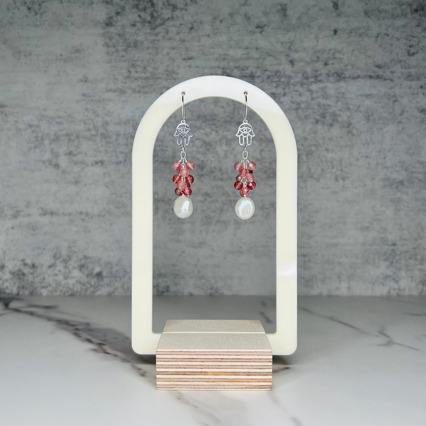 Dangly Pink Hamsa Earrings