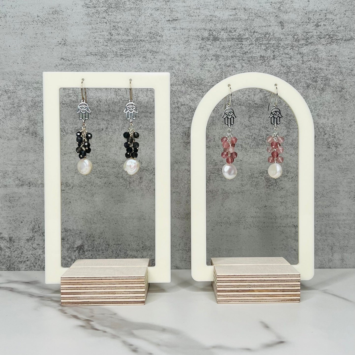 Dangly Pink Hamsa Earrings